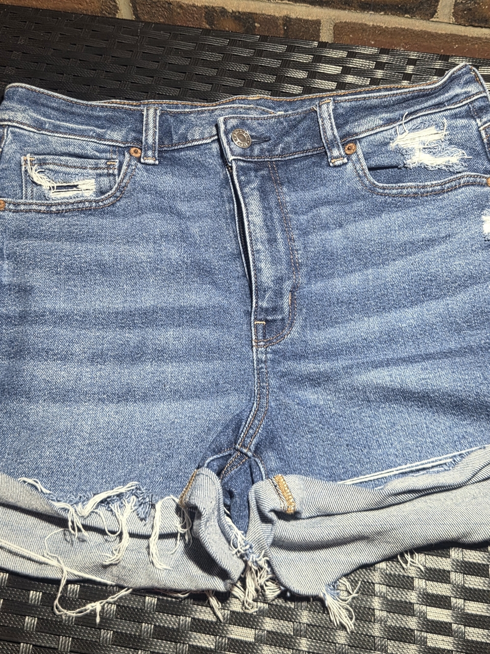 American Eagle Distressed High-Waisted Cuffed Denim Shorts - Size 8